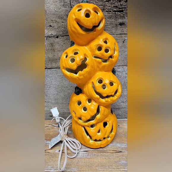 Gemmy Halloween Stacked Pumpkins Light Up Blow Mold Retro 90's Halloween Decorat - Picture 3 of 5
